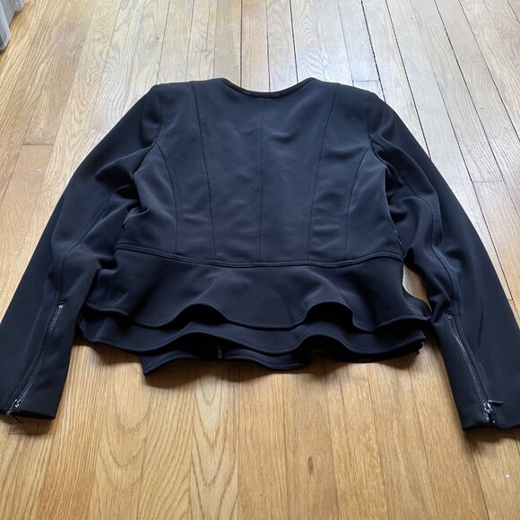 White House Black Market Size 14 Black Asymmetrical Zip Peplum Moto Jacket - Picture 12 of 14